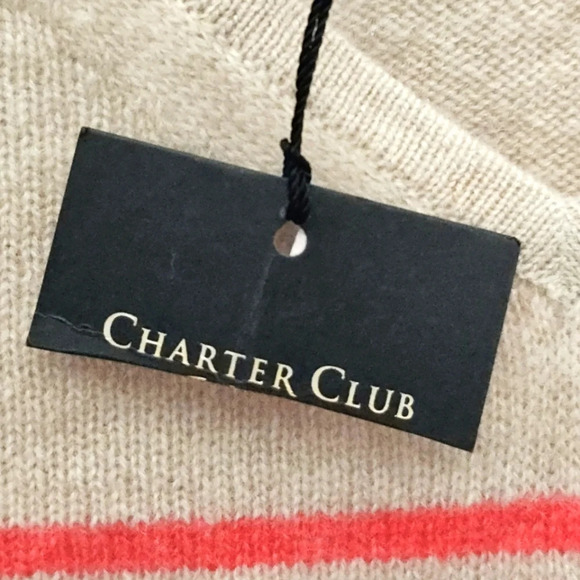 100% Cashmere Charter Club Striped Women's V-Neck Sweater Medium NWT Fringe Pink - Picture 5 of 9